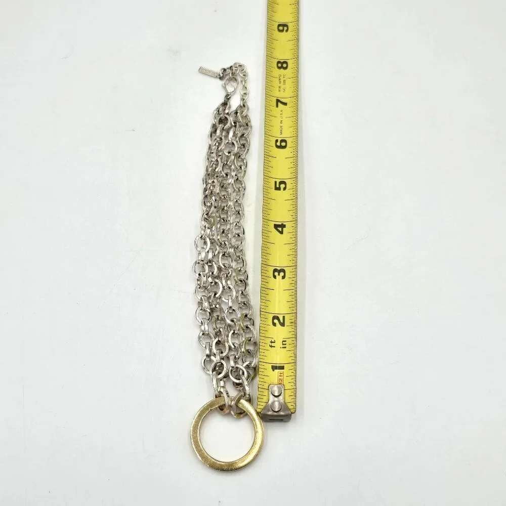 Napier Multi Tone Heavy Link Double Chain 16" Necklace w/ Gold Circle Pendant - Picture 7 of 7